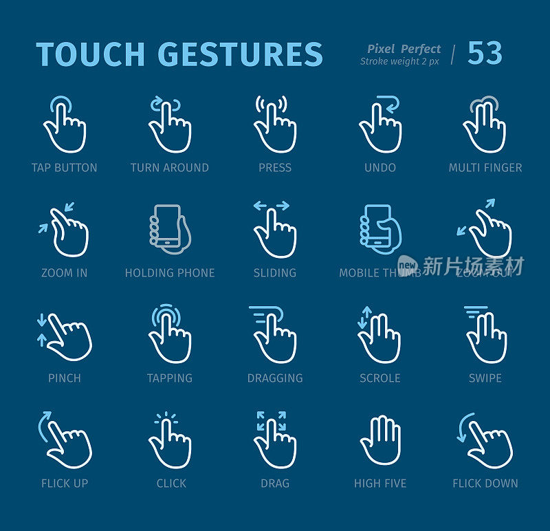 Touch Gestures - Outline icons with captions